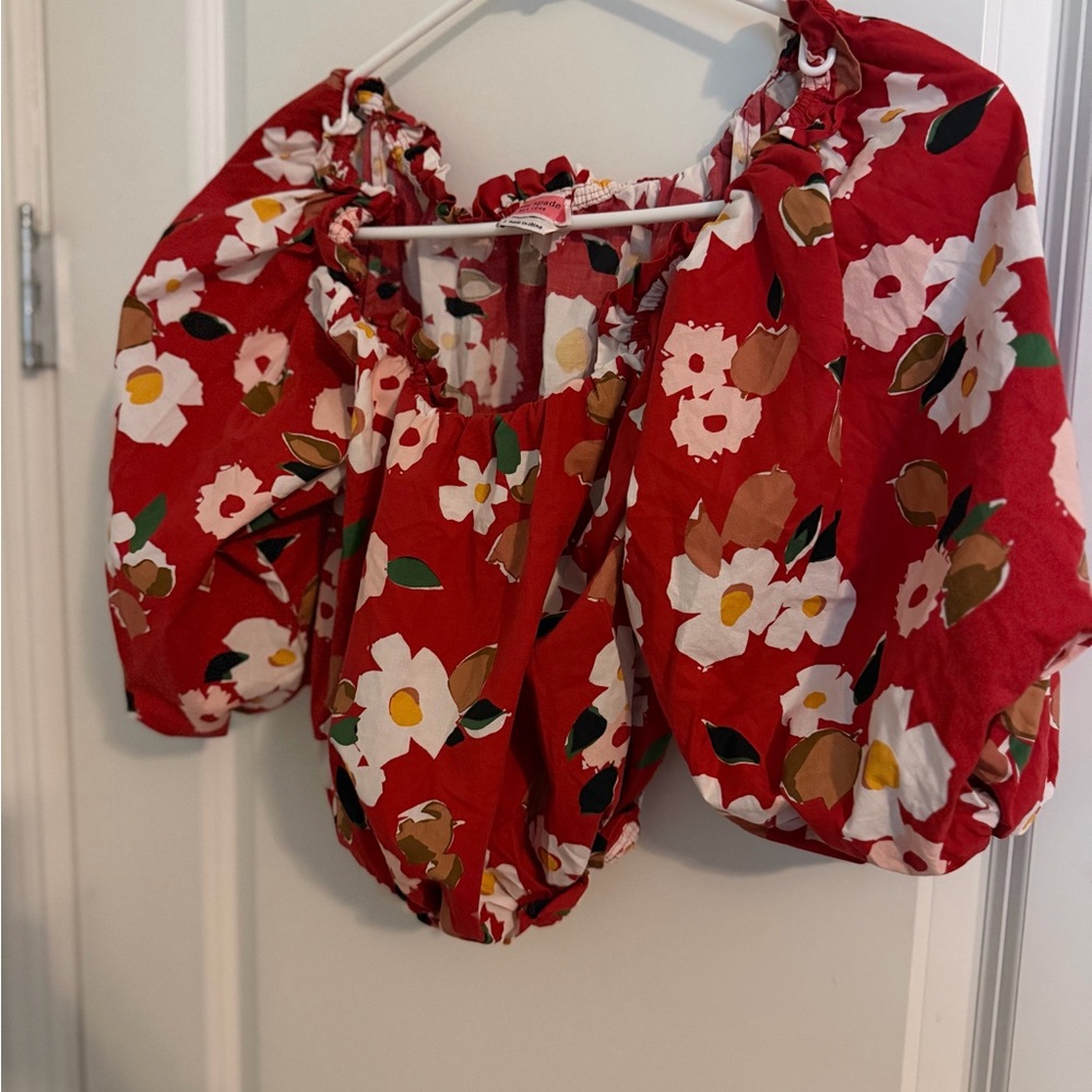 kate spade Red Floral Puff Sleeve  Blouse